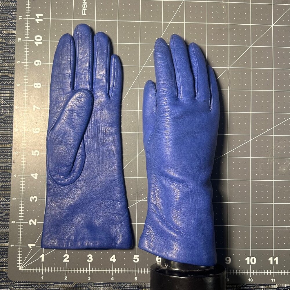 Vintage Womens Blue Leather Statement Gloves Small